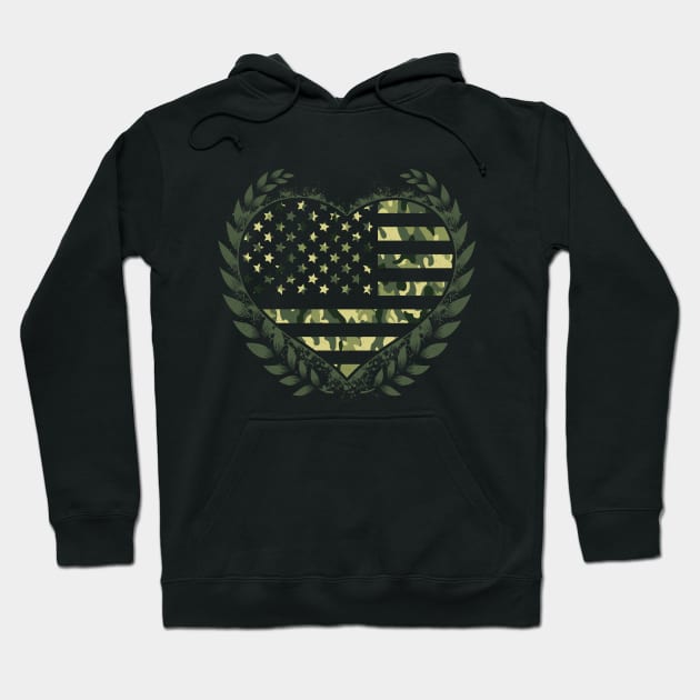 Camo Flag Hearth Desert Veteran US Design Hoodie by Dojaja